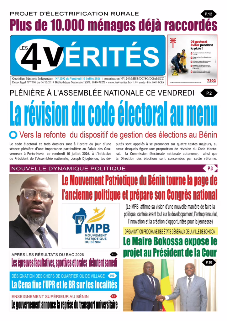 La Une de Les 4 Vérités du vendredi 10 Juillet 2026