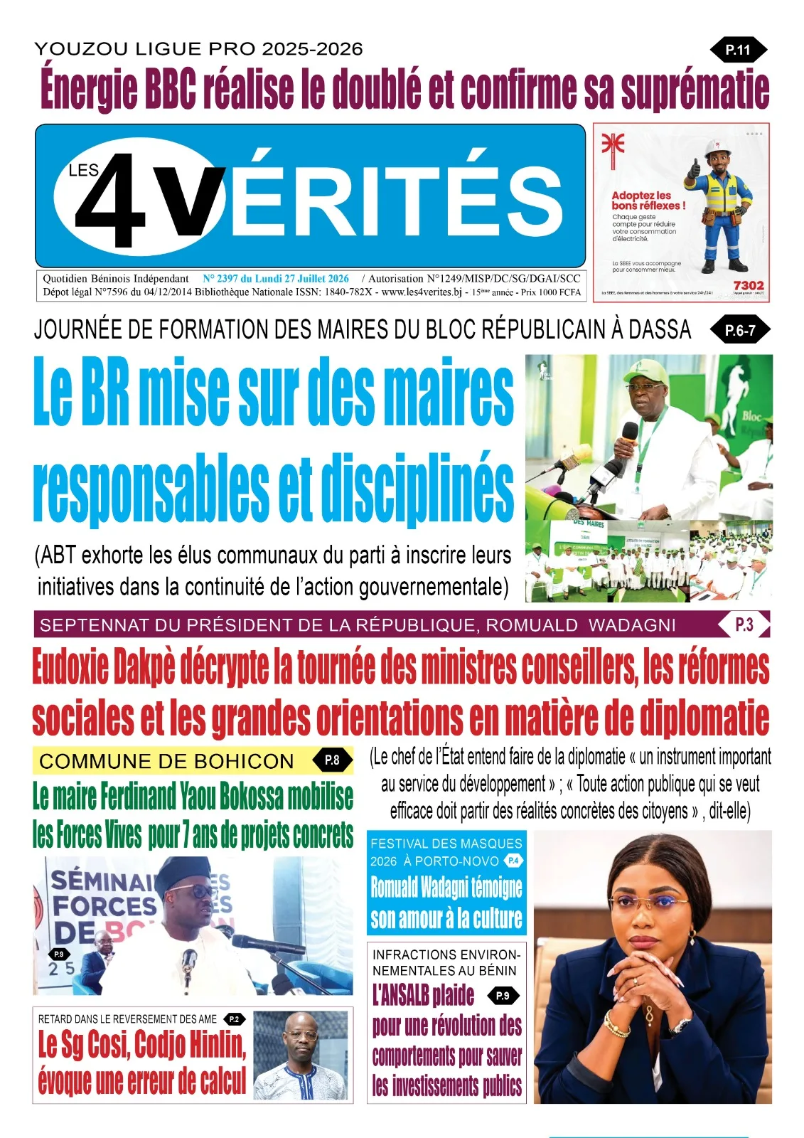 La Une de Les 4 Vérités du lundi 27 Juillet 2026