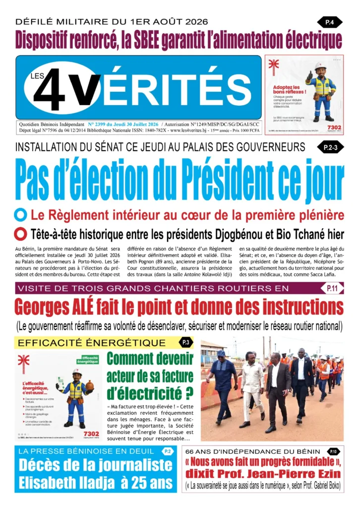 La Une de Les 4 Vérités du Jeudi 30 Juillet 2026