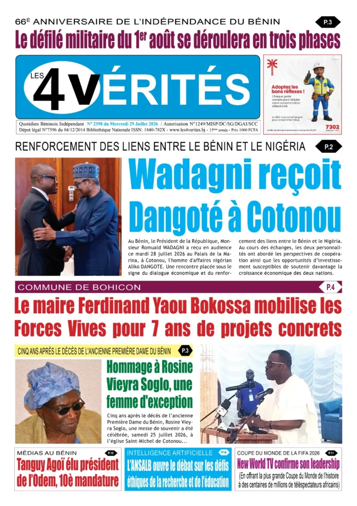 La une de Les 4 Vérités du Mercredi 29 Juillet 2026