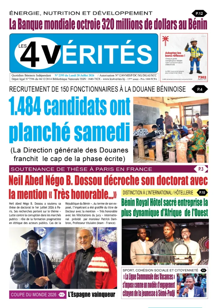 La Une de Les 4 Vérités du lundi 20 Juillet 2026