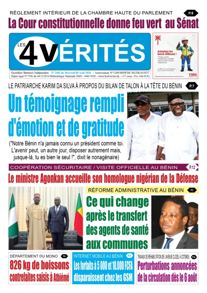 La Une de Les 4 Vérités du Mercredi 5 Août 2026