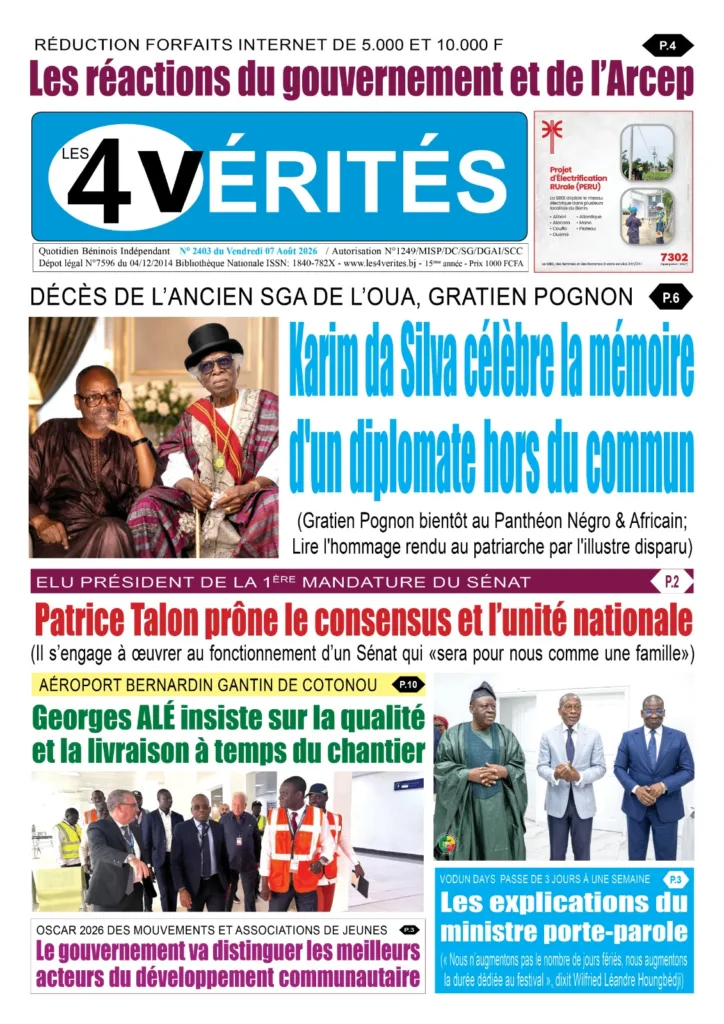 La Une de Les 4 Vérités du Vendredi 7 Août 2026
