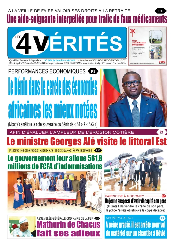 La Une de Les 4 Vérités du Lundi 10 Août 2026