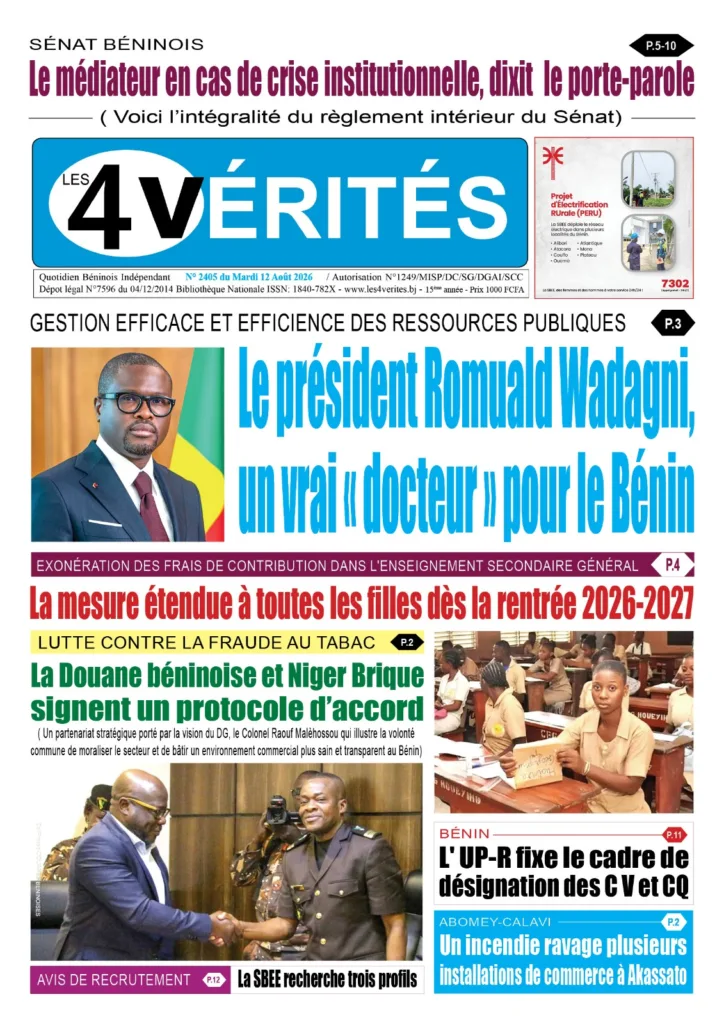 La Une de Les 4 Vérités du Mardi 12 Août 2026