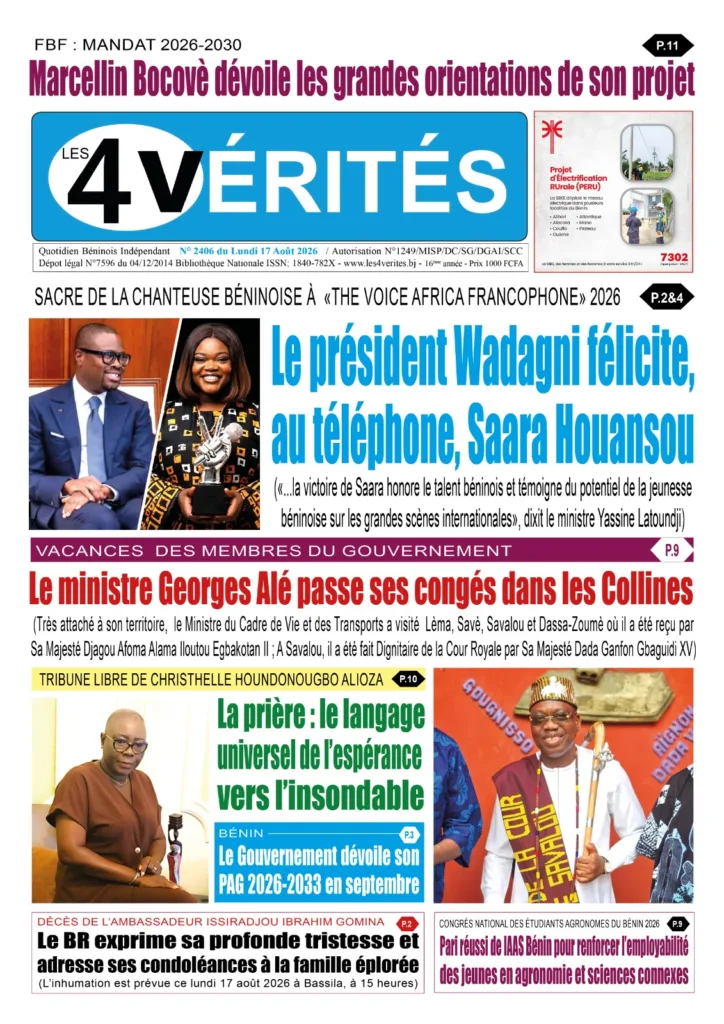 La Une de Les 4 Vérités du Lundi 17 Août 2026