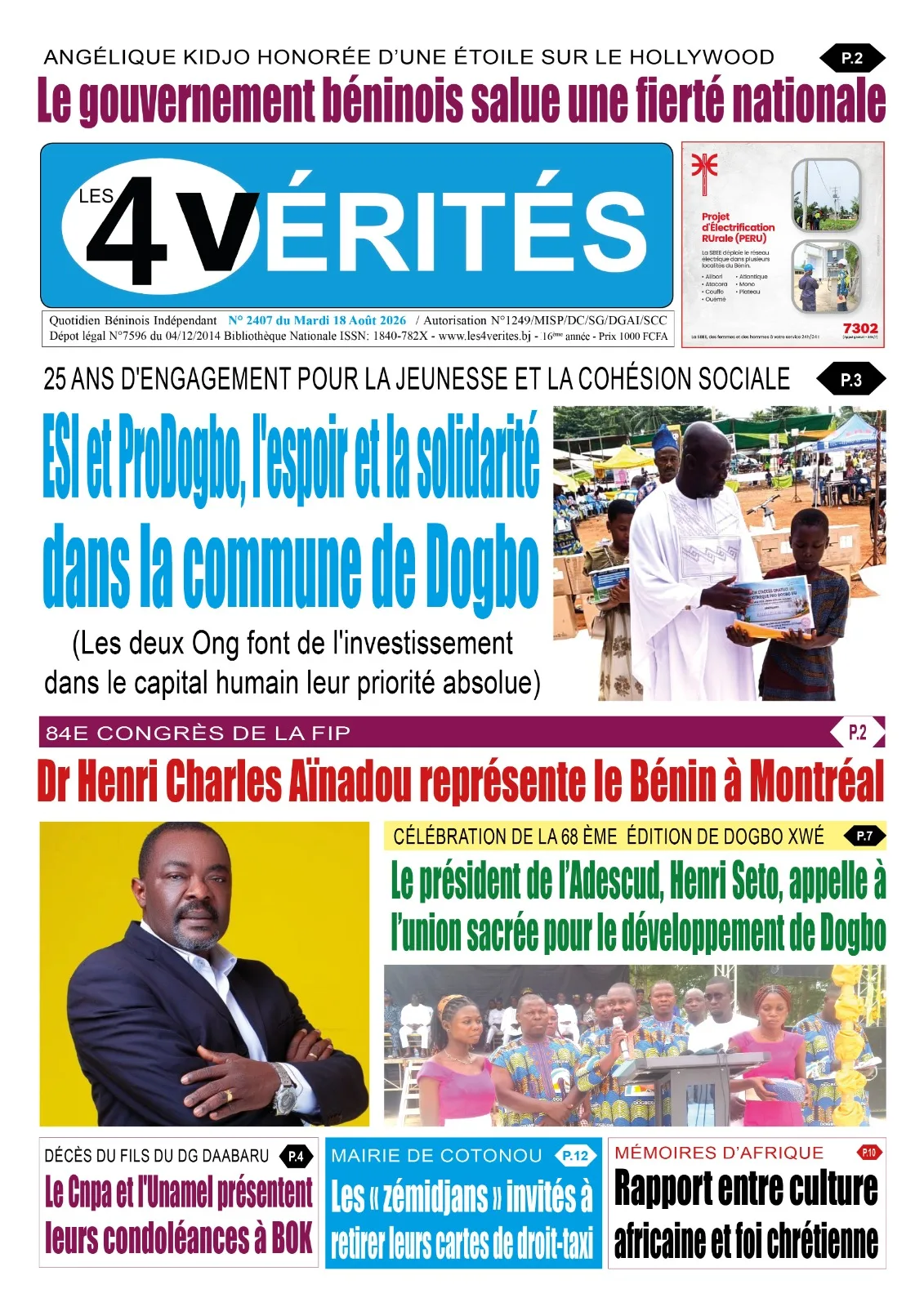 La Une de Les 4 Vérités du Mardi 18 Août 2026