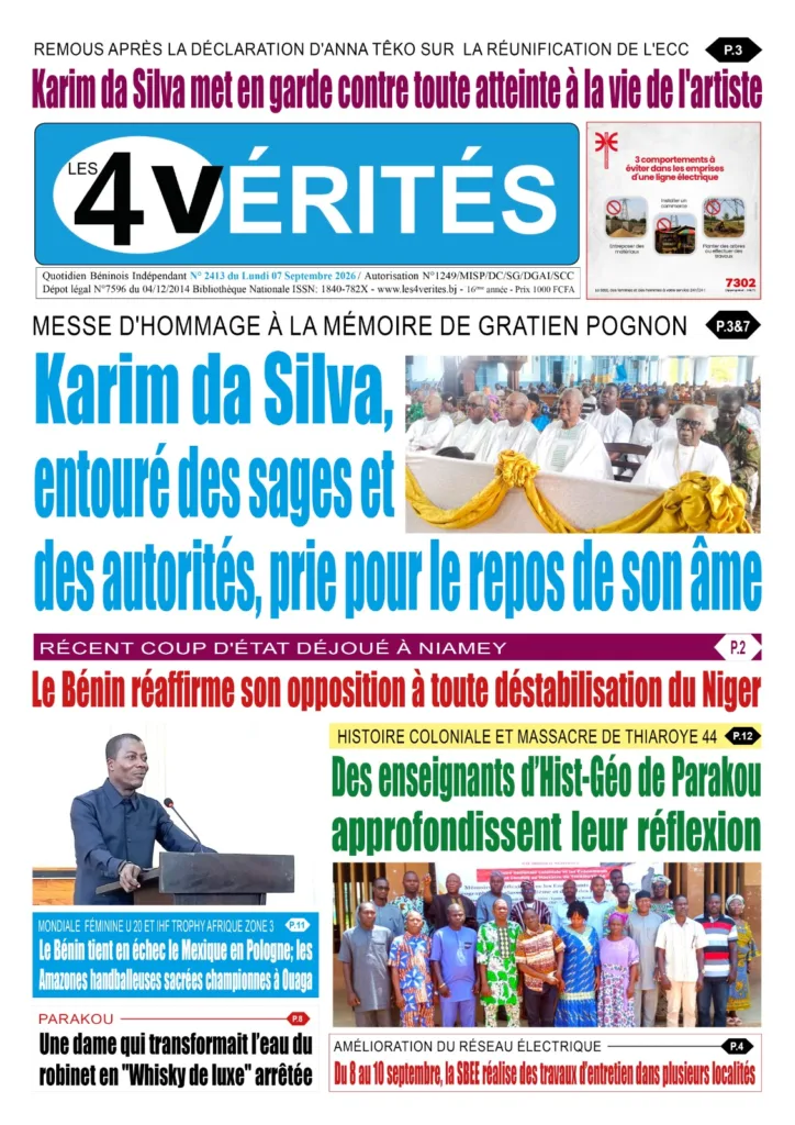 La Une de Les 4 Vérités du Lundi 7 Septembre 2026