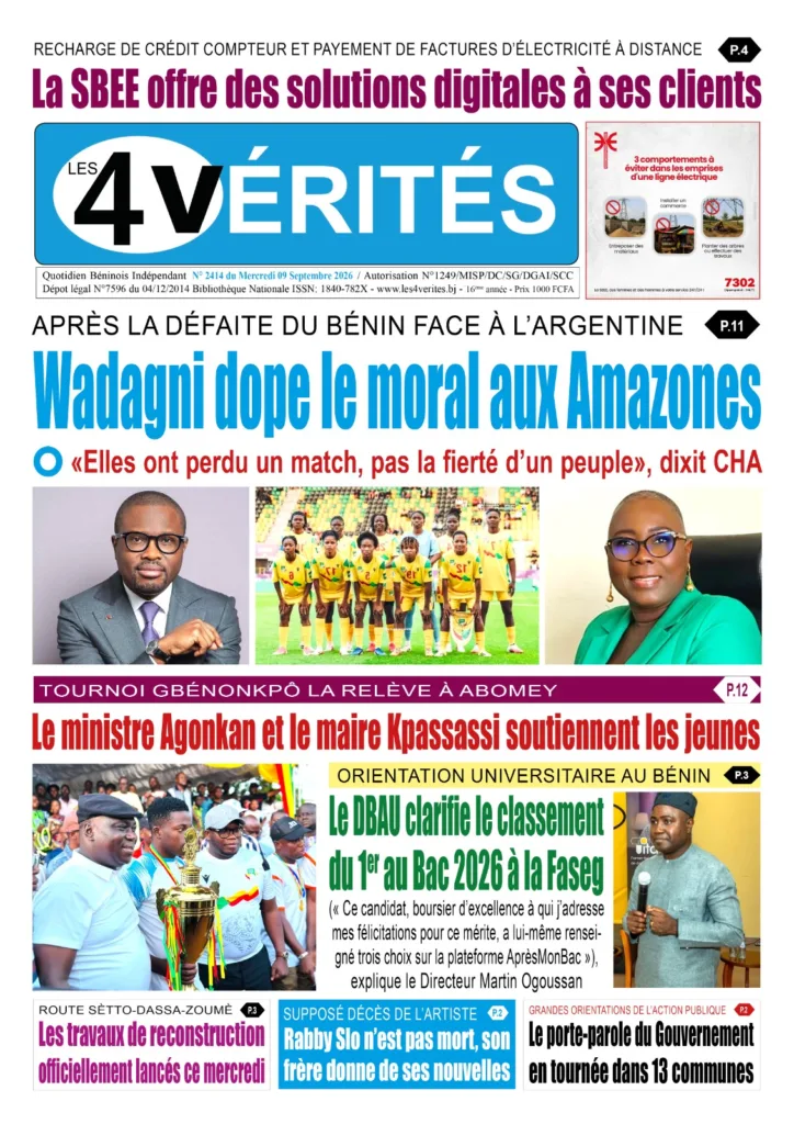 La Une de Les 4 Vérités du Mercredi 9 Septembre 2026