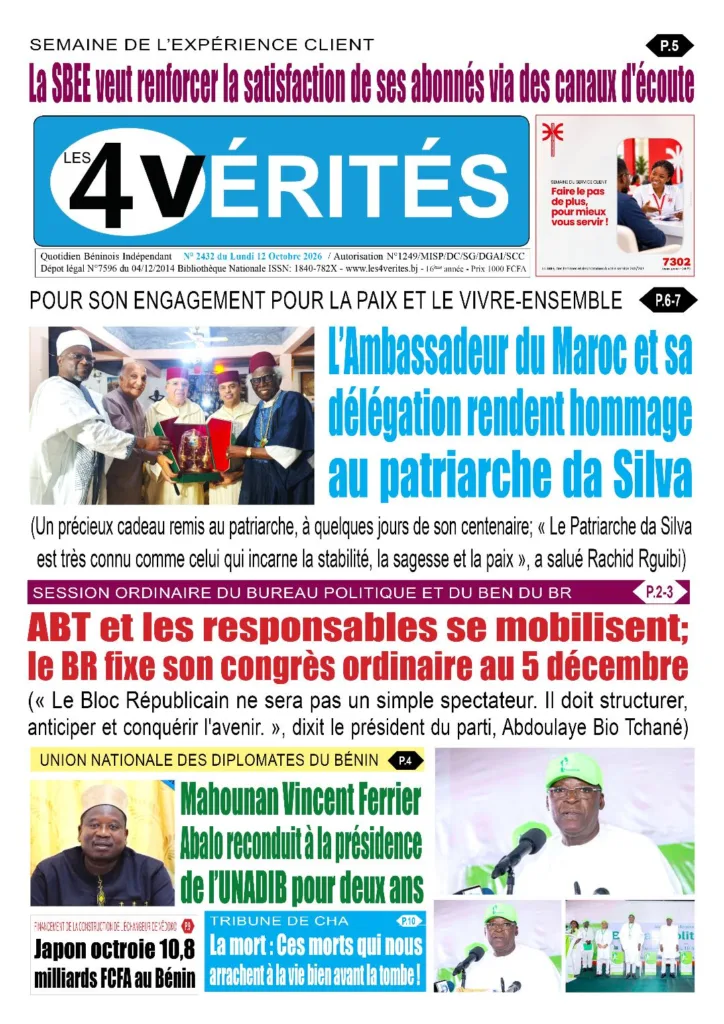 La Une de Les 4 Vérités du Lundi 12 Octobre 2026