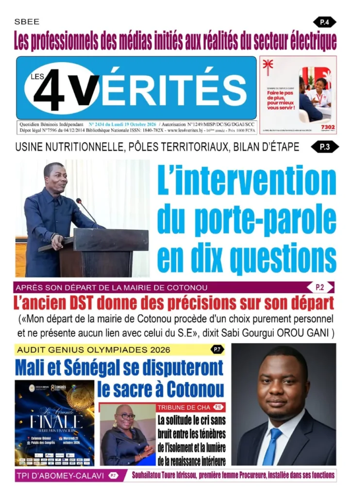 La Une de Les 4 Vérités du Lundi 19 Octobre 2026